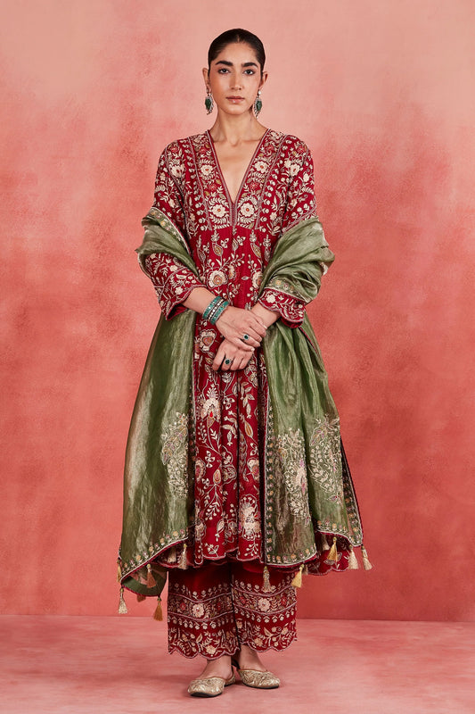 Maroon Embroidered SetKurta Palazzo