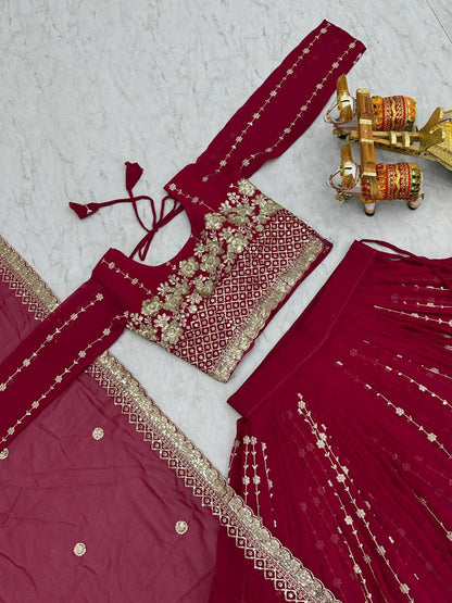 Women's faux georgette wedding wear readyto wear lehenga set