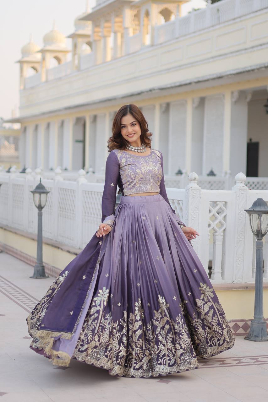 Women's designer Chinnon silk handwork choli lehenga with dupatta sets