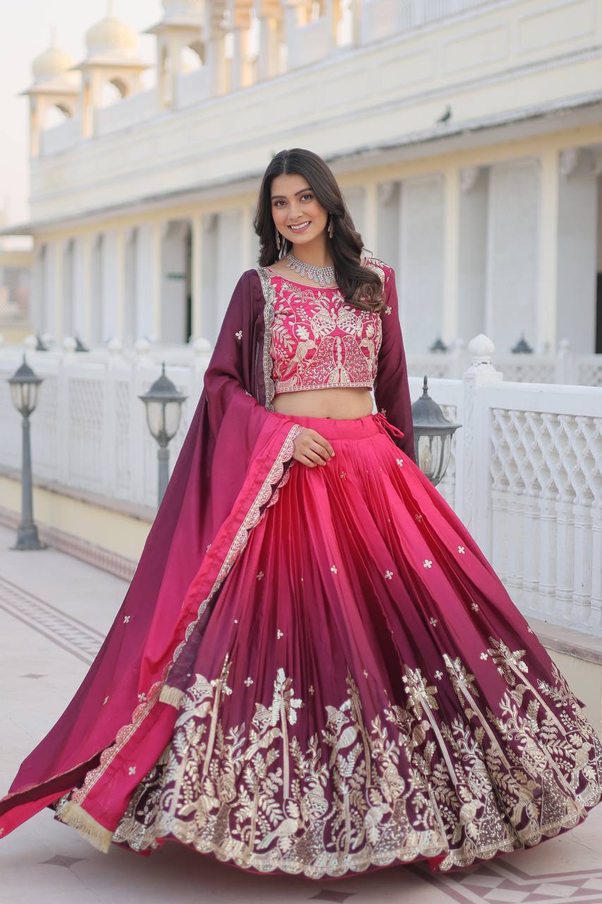 Women's designer Chinnon silk handwork choli lehenga with dupatta sets