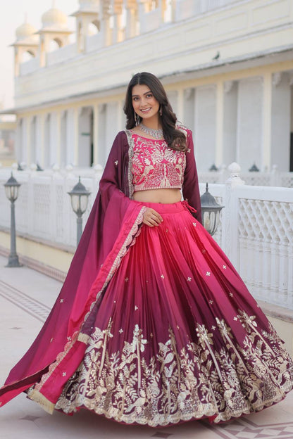 Women's designer Chinnon silk handwork choli lehenga with dupatta sets