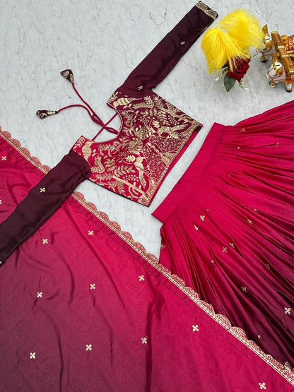 Women's designer Chinnon silk handwork choli lehenga with dupatta sets