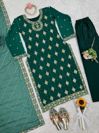 Georgette kurta pant with dupatta sets,Thread work