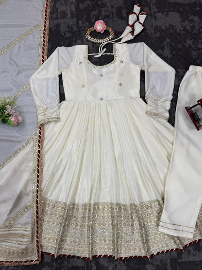 Chinnon silk gown pant with dupatta sets