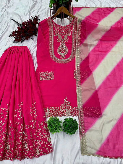 Women's designer faux georgette kurta sets with organza dupatta
