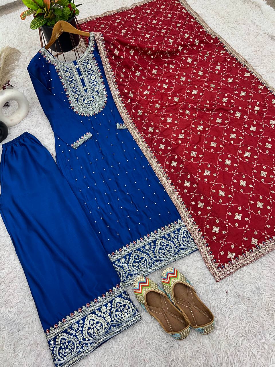 Pure heavy chinnon silk kurta palazzo suit sets