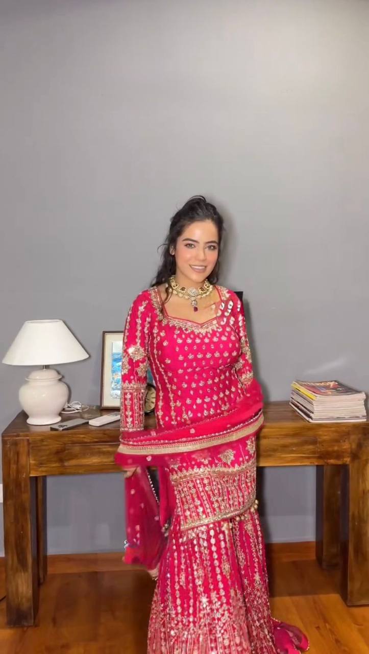 wedding special Heavy sequence work georgette kurta sharara with dupatta sets