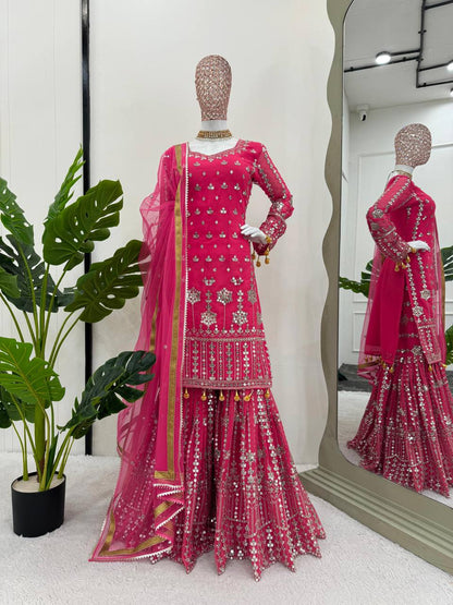 wedding special Heavy sequence work georgette kurta sharara with dupatta sets
