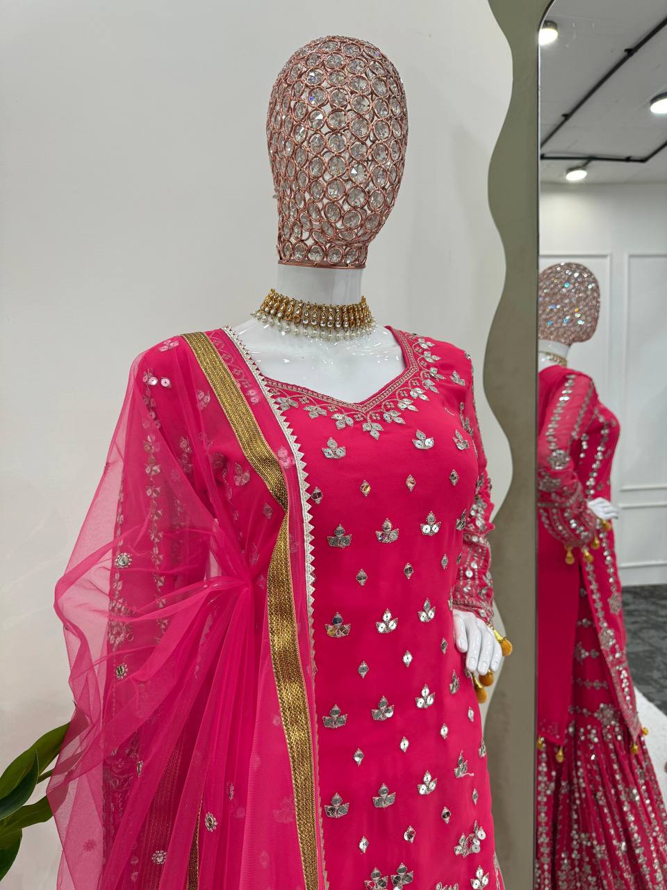 wedding special Heavy sequence work georgette kurta sharara with dupatta sets