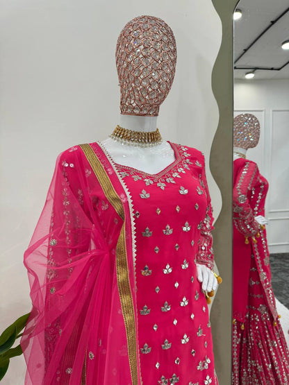 wedding special Heavy sequence work georgette kurta sharara with dupatta sets