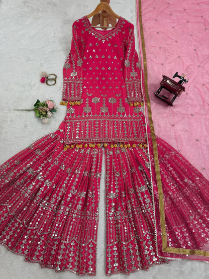 wedding special Heavy sequence work georgette kurta sharara with dupatta sets