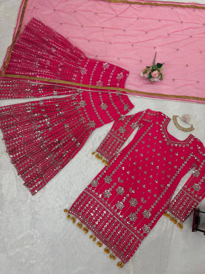 wedding special Heavy sequence work georgette kurta sharara with dupatta sets