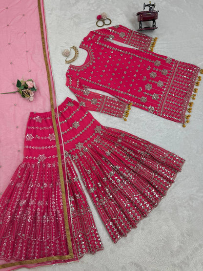 wedding special Heavy sequence work georgette kurta sharara with dupatta sets