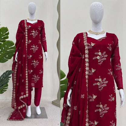 Women's designer  Crunchy Silk thread and handwork kurta sets