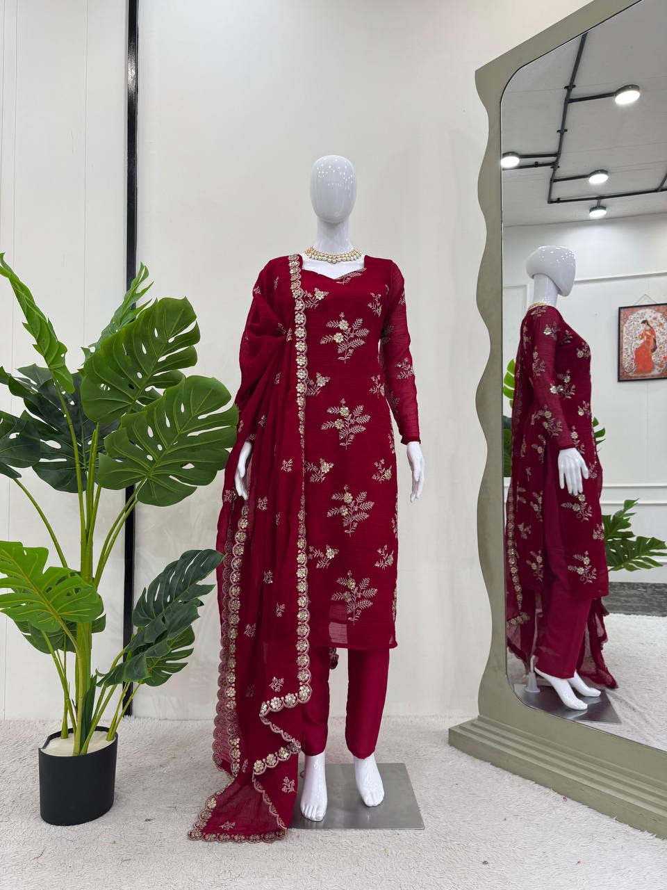 Women's designer  Crunchy Silk thread and handwork kurta sets