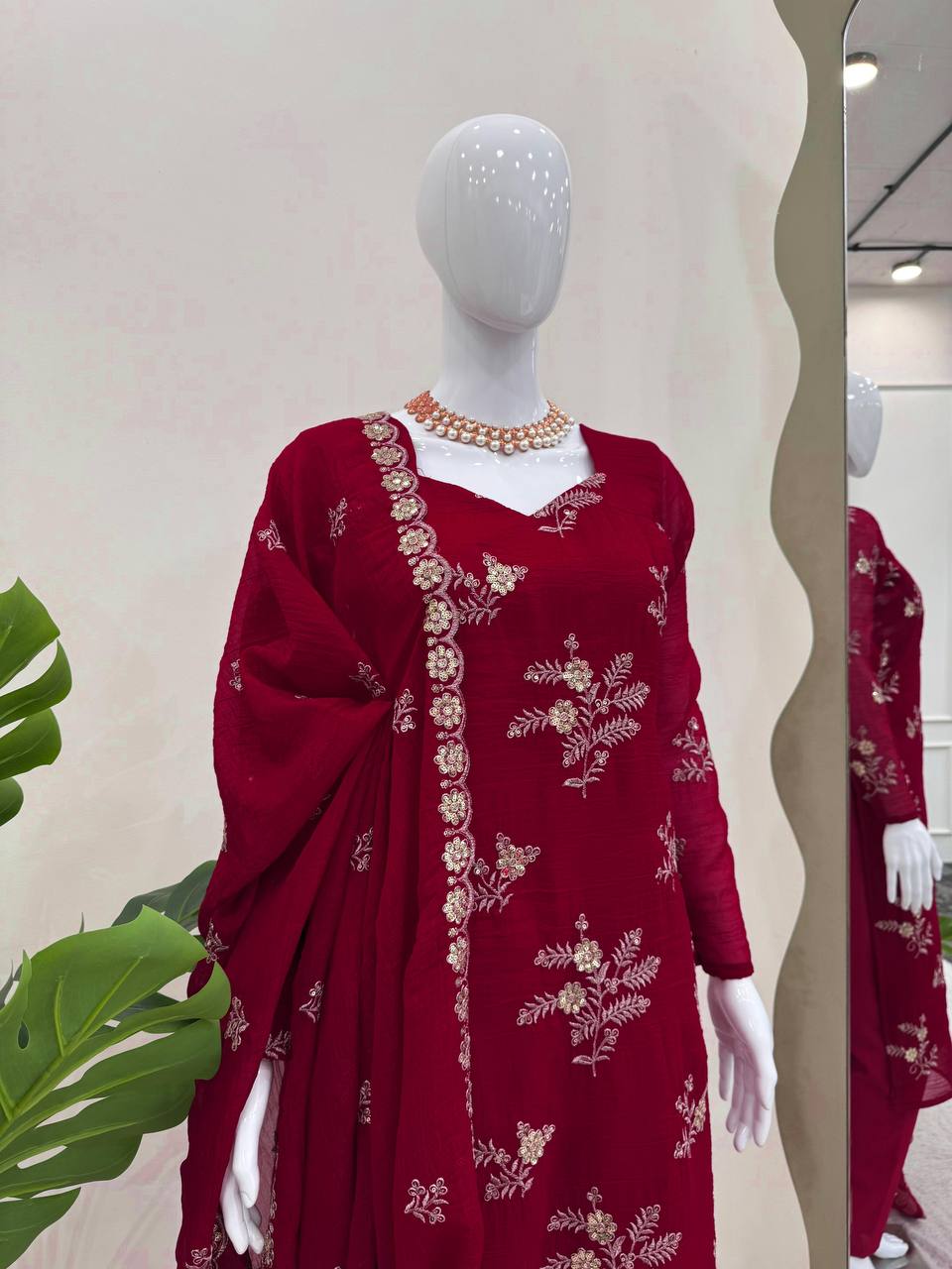 Women's designer  Crunchy Silk thread and handwork kurta sets