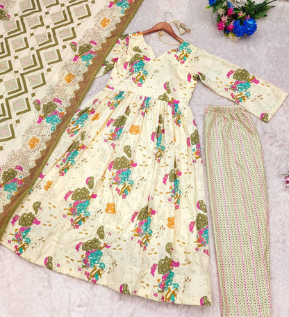 3 pc suit set for women,Soft cotton anarkali suit