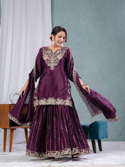 Chinnon silk kurta sharara set for women for wedding wear