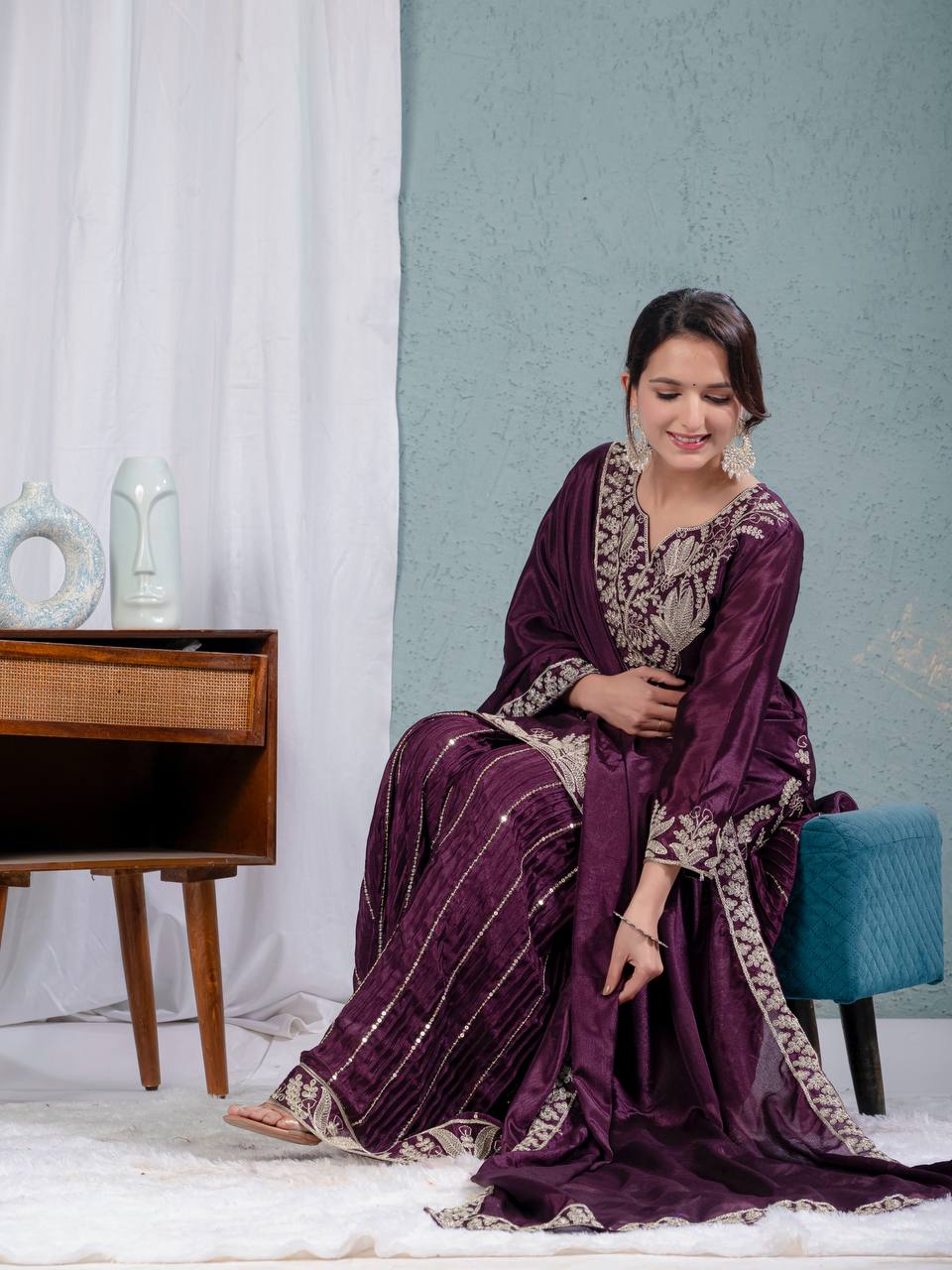 Chinnon silk kurta sharara set for women for wedding wear