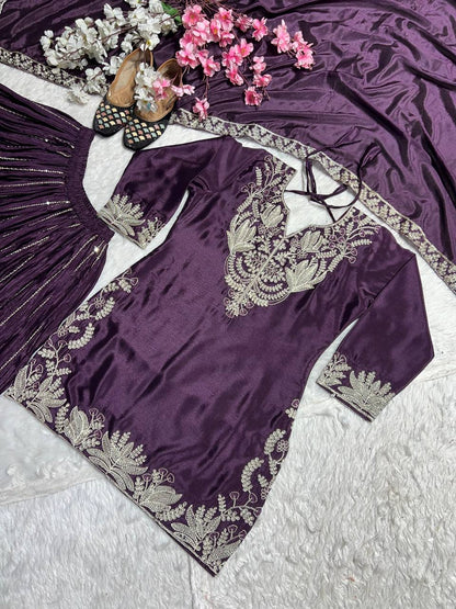 Chinnon silk kurta sharara set for women for wedding wear