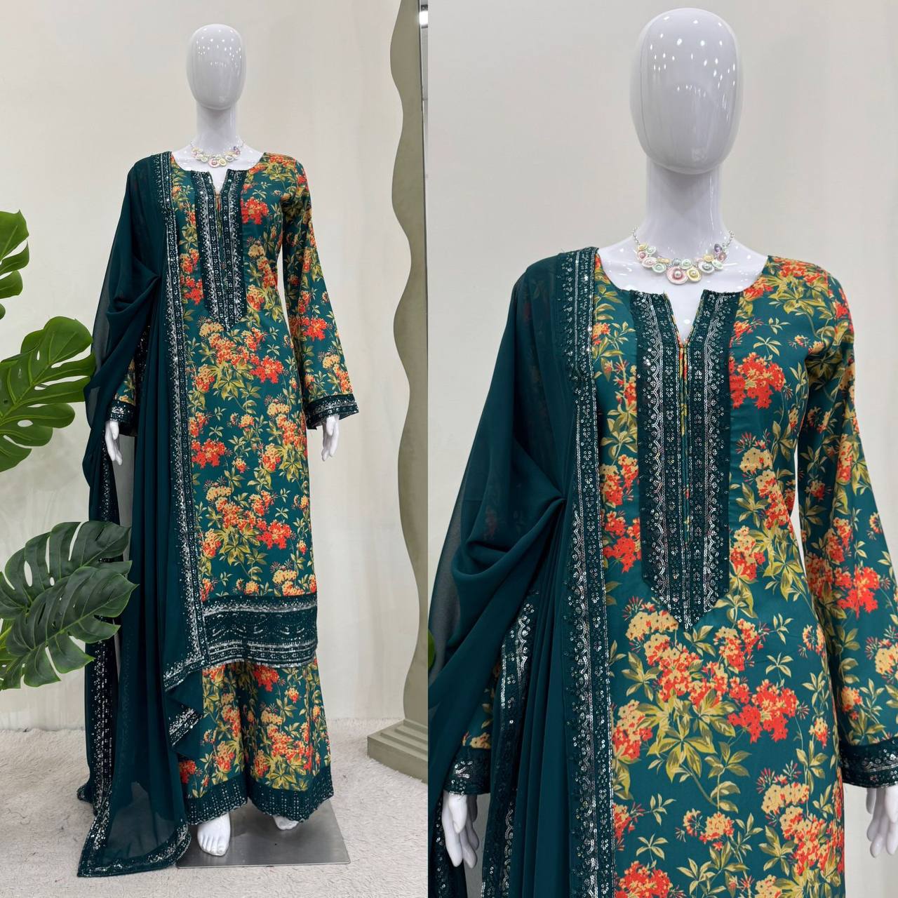 French silk digital print kurta sets