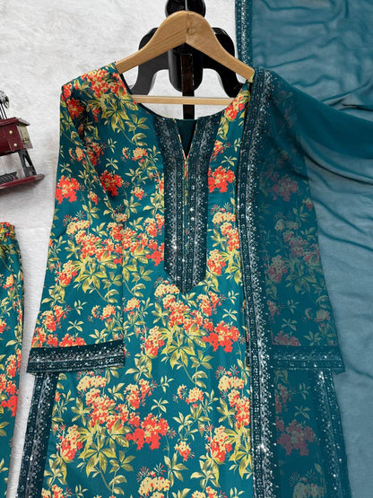 French silk digital print kurta sets
