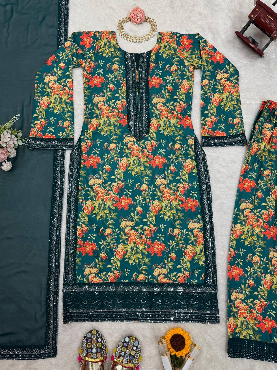 French silk digital print kurta sets