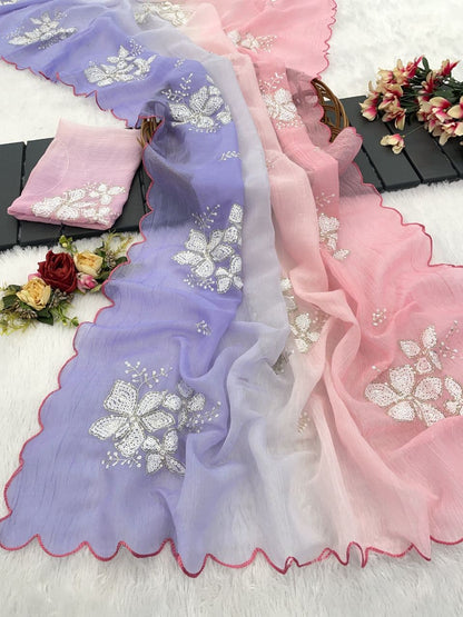 Beautiful shaded colors in luxurious Crunchy Crush Saree