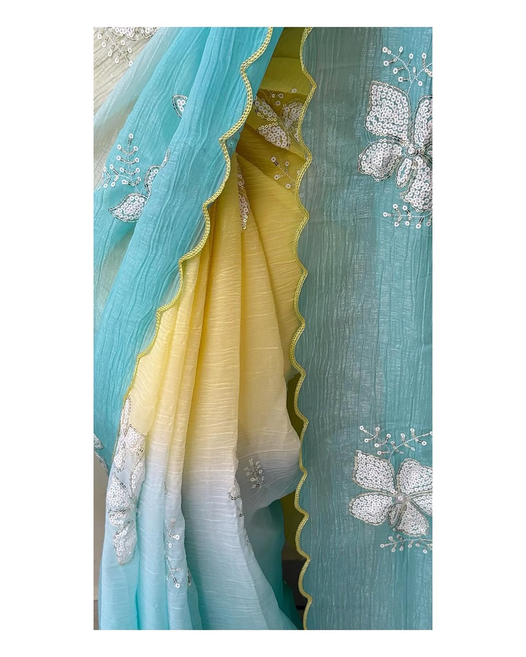 Beautiful shaded colors in luxurious Crunchy Crush Saree