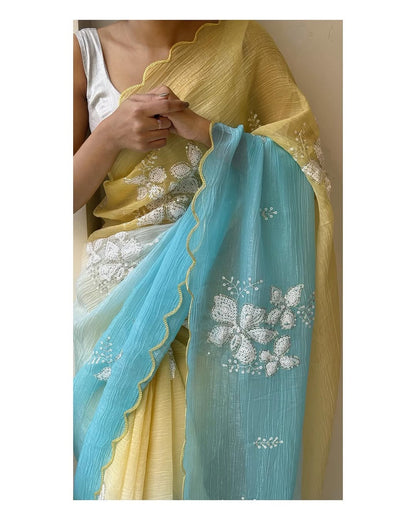 Beautiful shaded colors in luxurious Crunchy Crush Saree