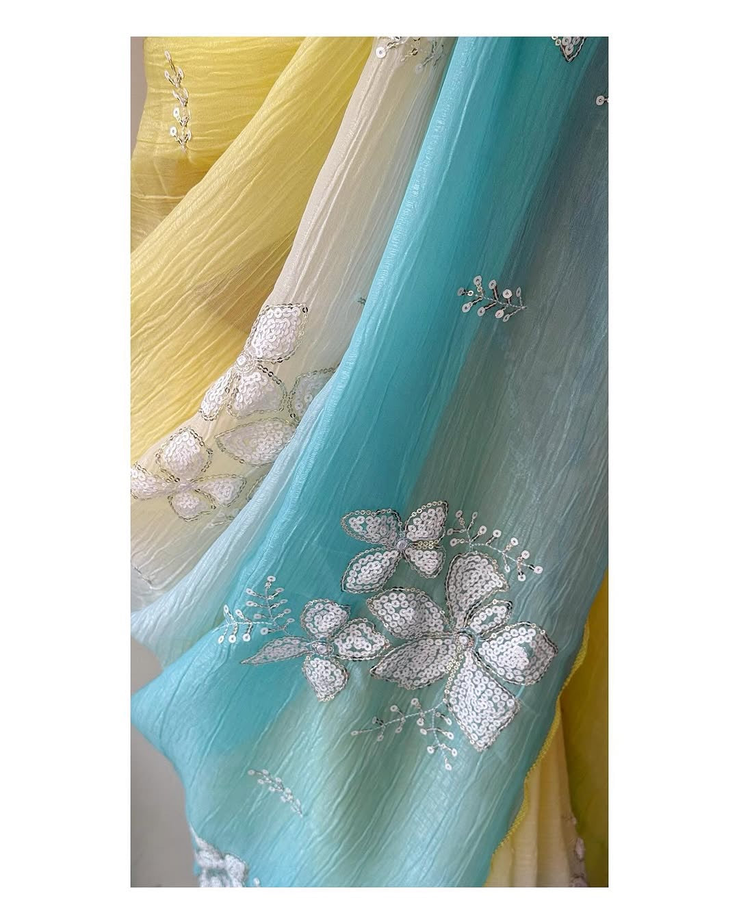 Beautiful shaded colors in luxurious Crunchy Crush Saree