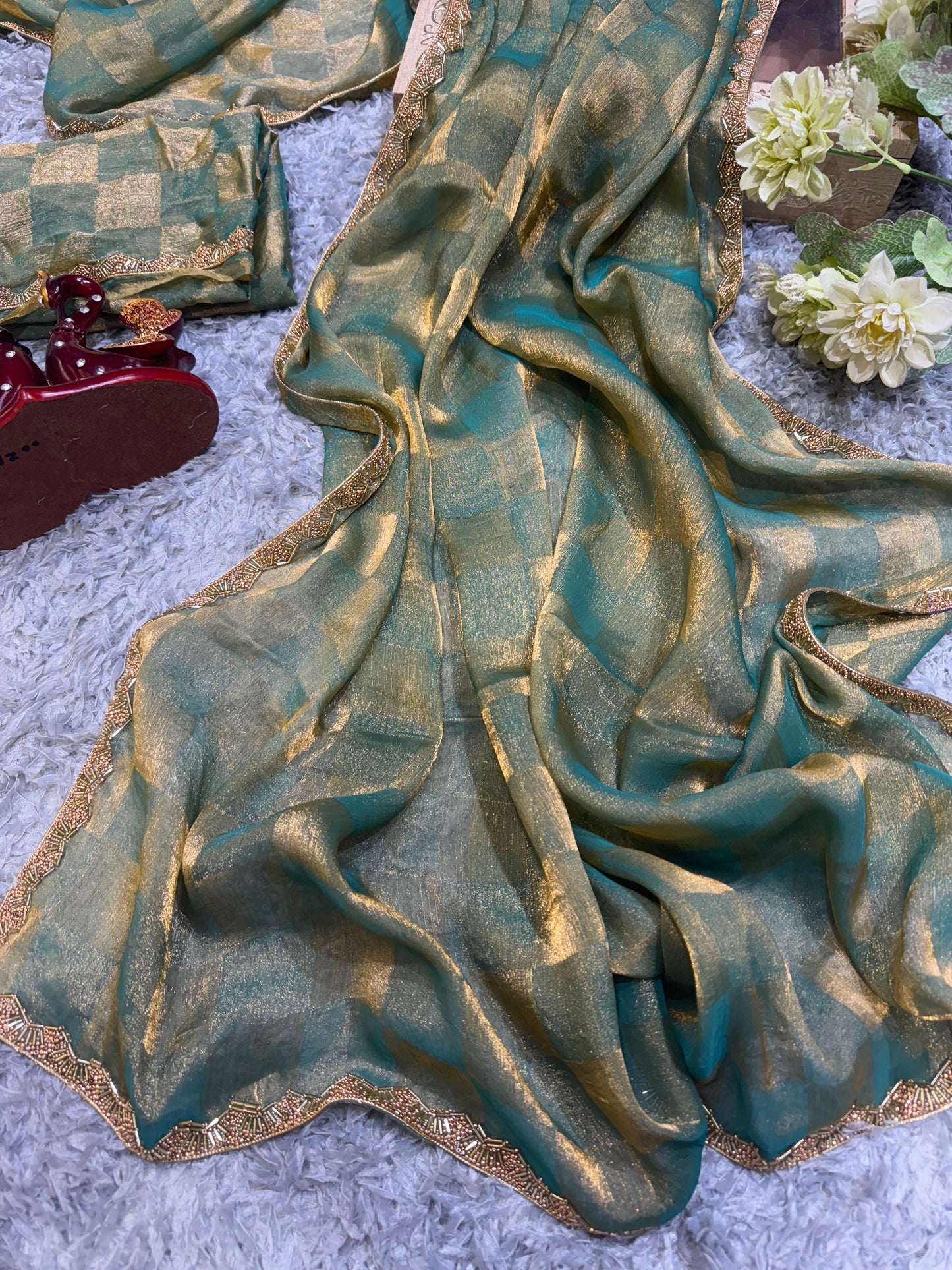 Elegant Katdana and Moti Lace Border Saree