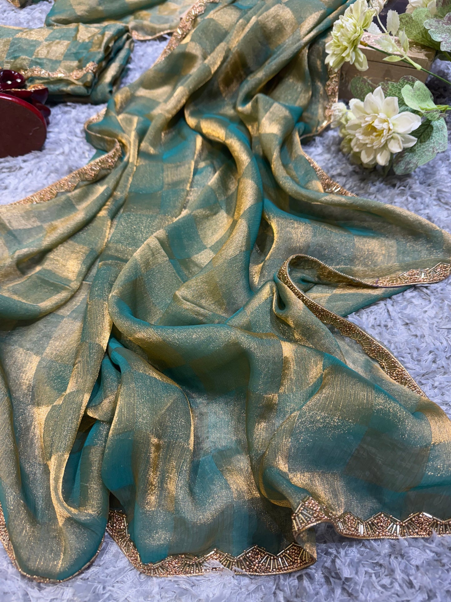 Elegant Katdana and Moti Lace Border Saree