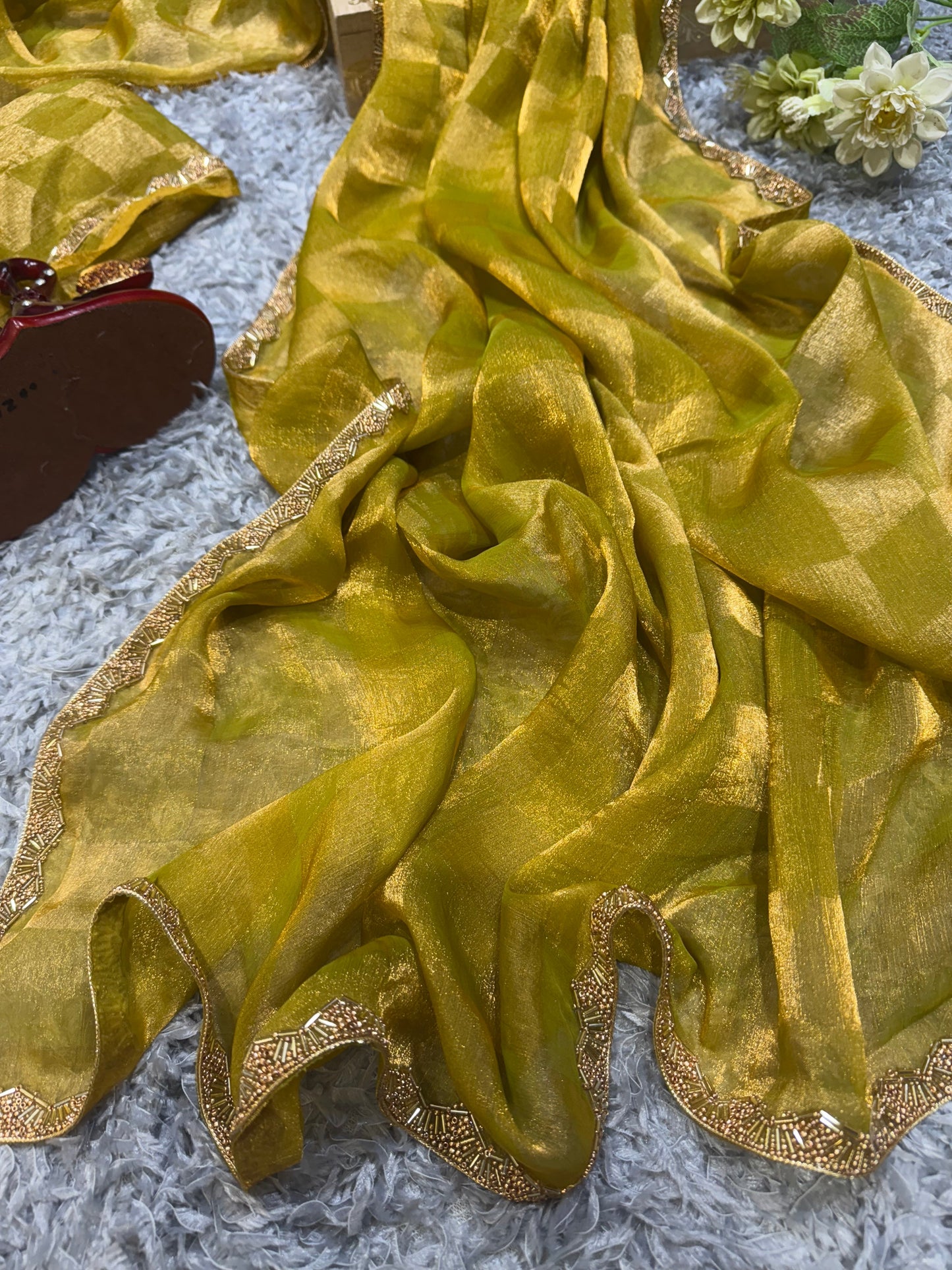 Elegant Katdana and Moti Lace Border Saree