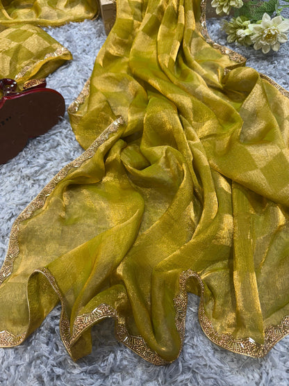 Elegant Katdana and Moti Lace Border Saree