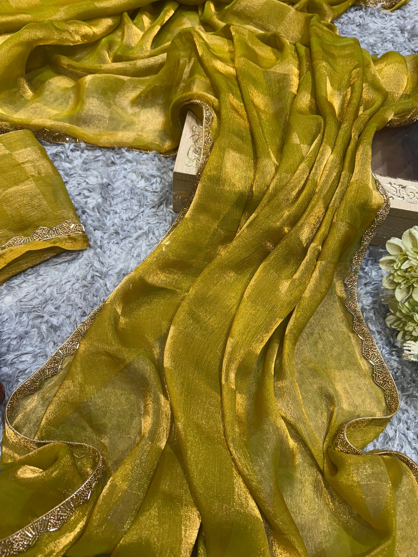 Elegant Katdana and Moti Lace Border Saree