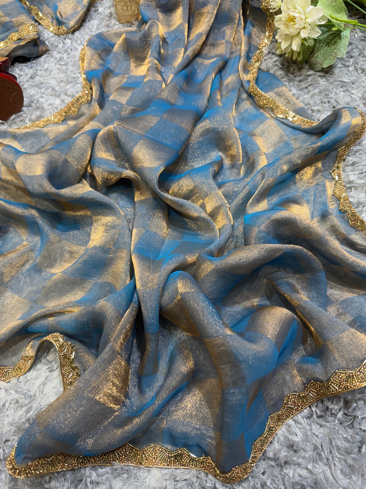 Elegant Katdana and Moti Lace Border Saree