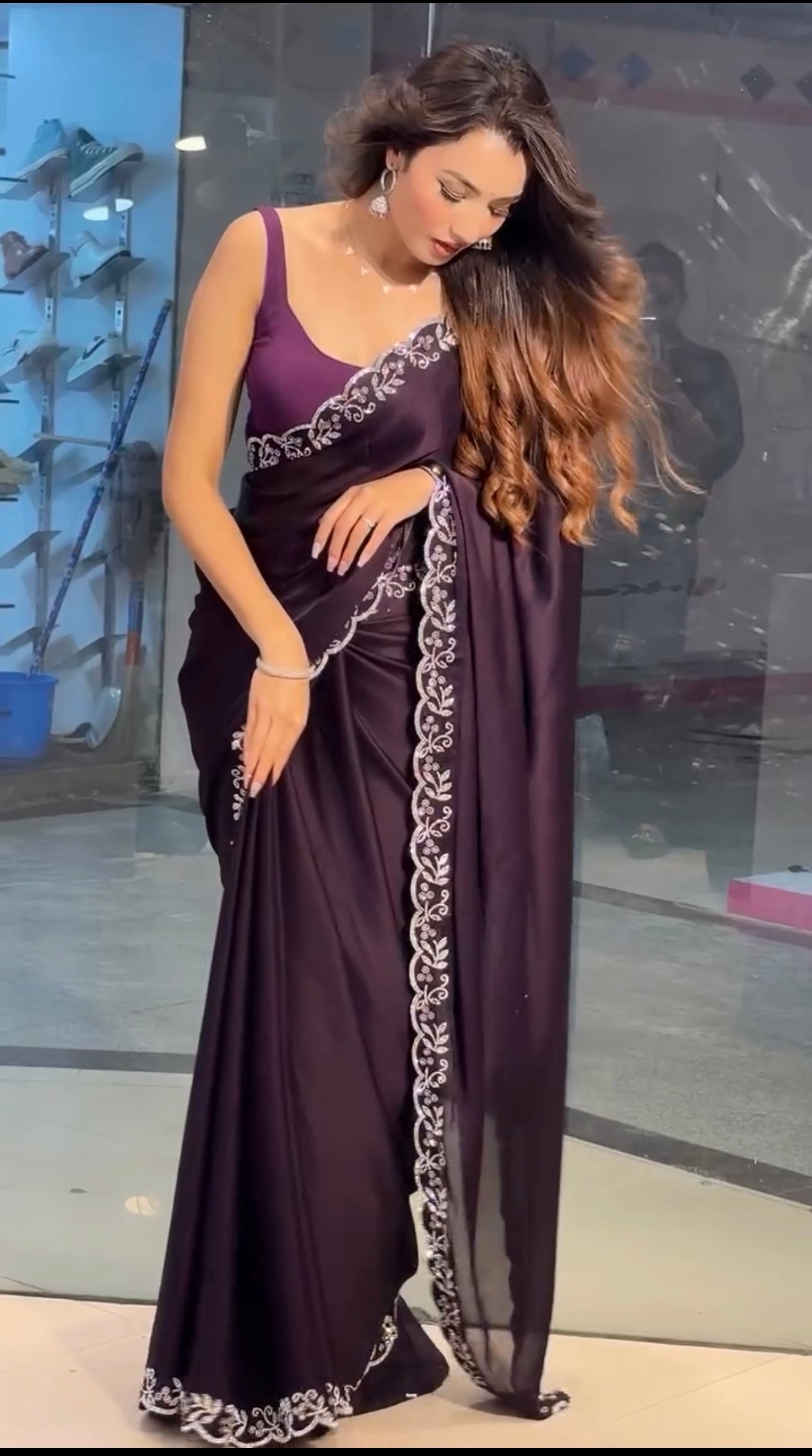 Purple Embroidered Saree