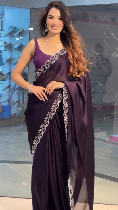 Purple Embroidered Saree