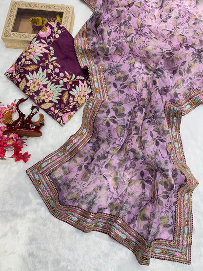 Dual Sequins And Multicoloured Thread Embroidery Saree