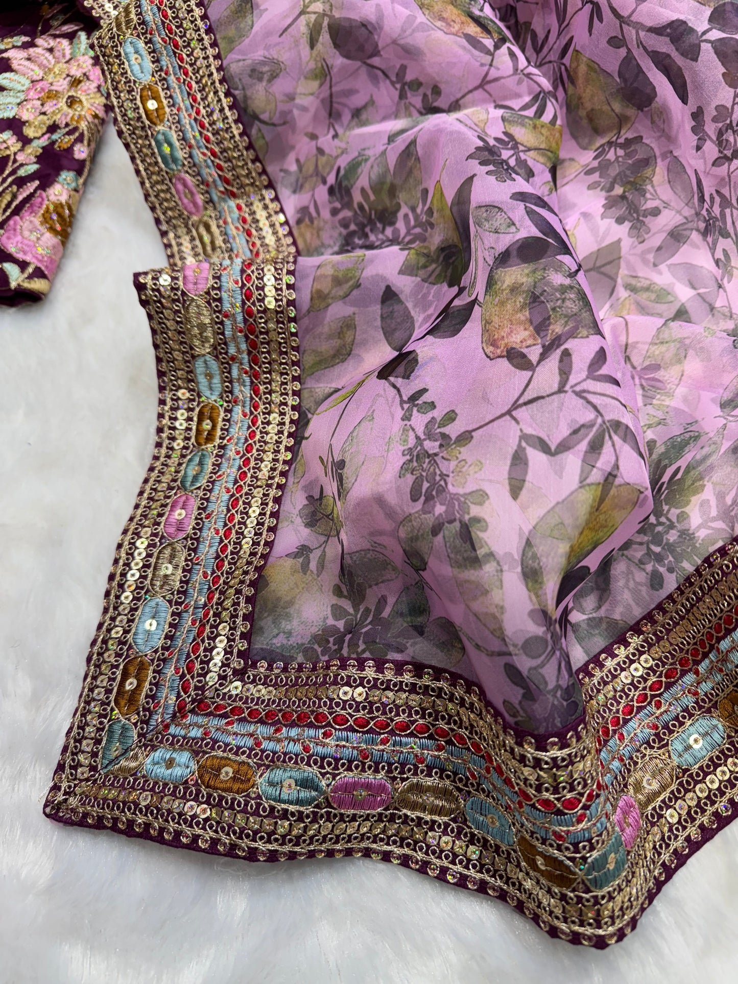 Dual Sequins And Multicoloured Thread Embroidery Saree