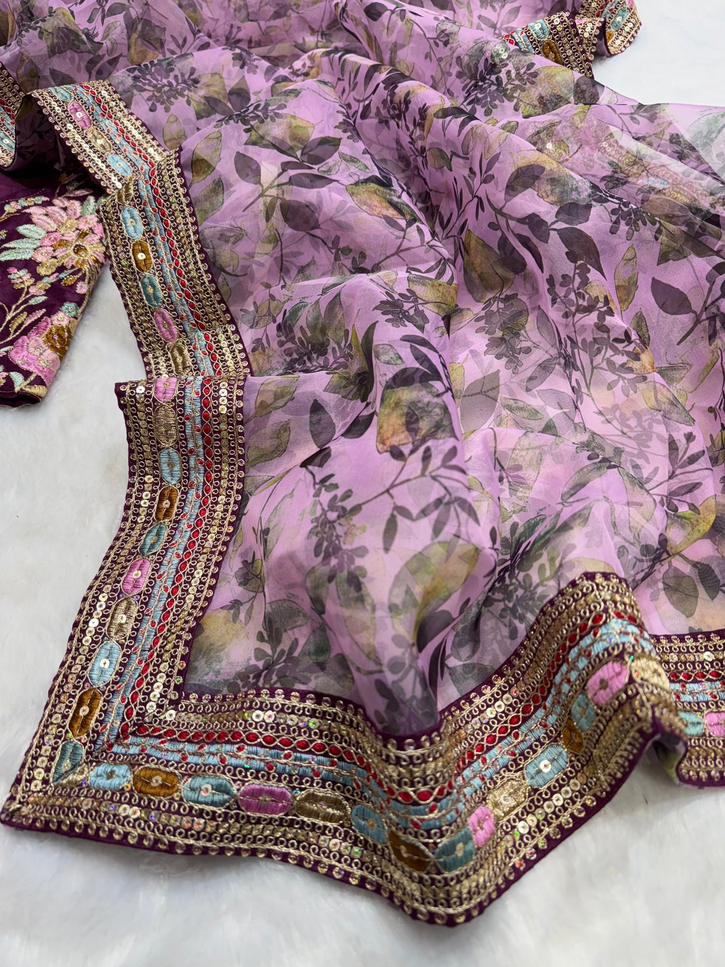 Dual Sequins And Multicoloured Thread Embroidery Saree