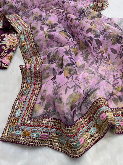 Dual Sequins And Multicoloured Thread Embroidery Saree