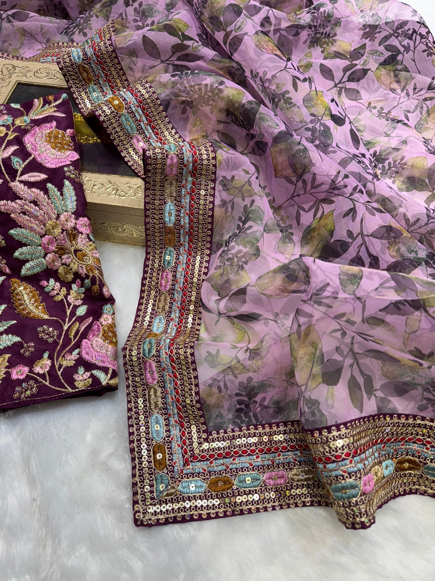 Dual Sequins And Multicoloured Thread Embroidery Saree