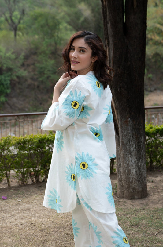 Mandarin Collar Floral Printed Pure Cotton co-ord set