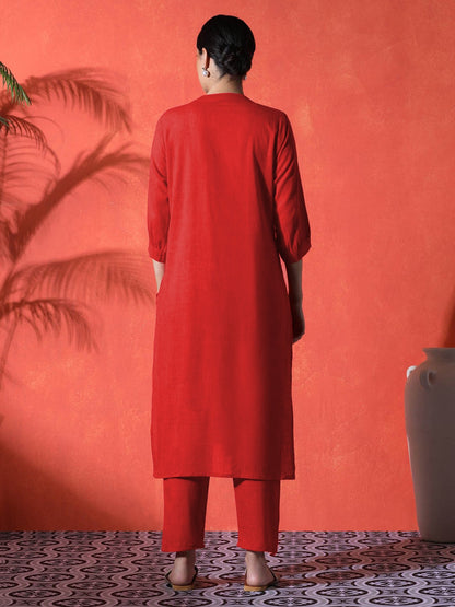 Red Heart Cotton Kurta and Pant Set