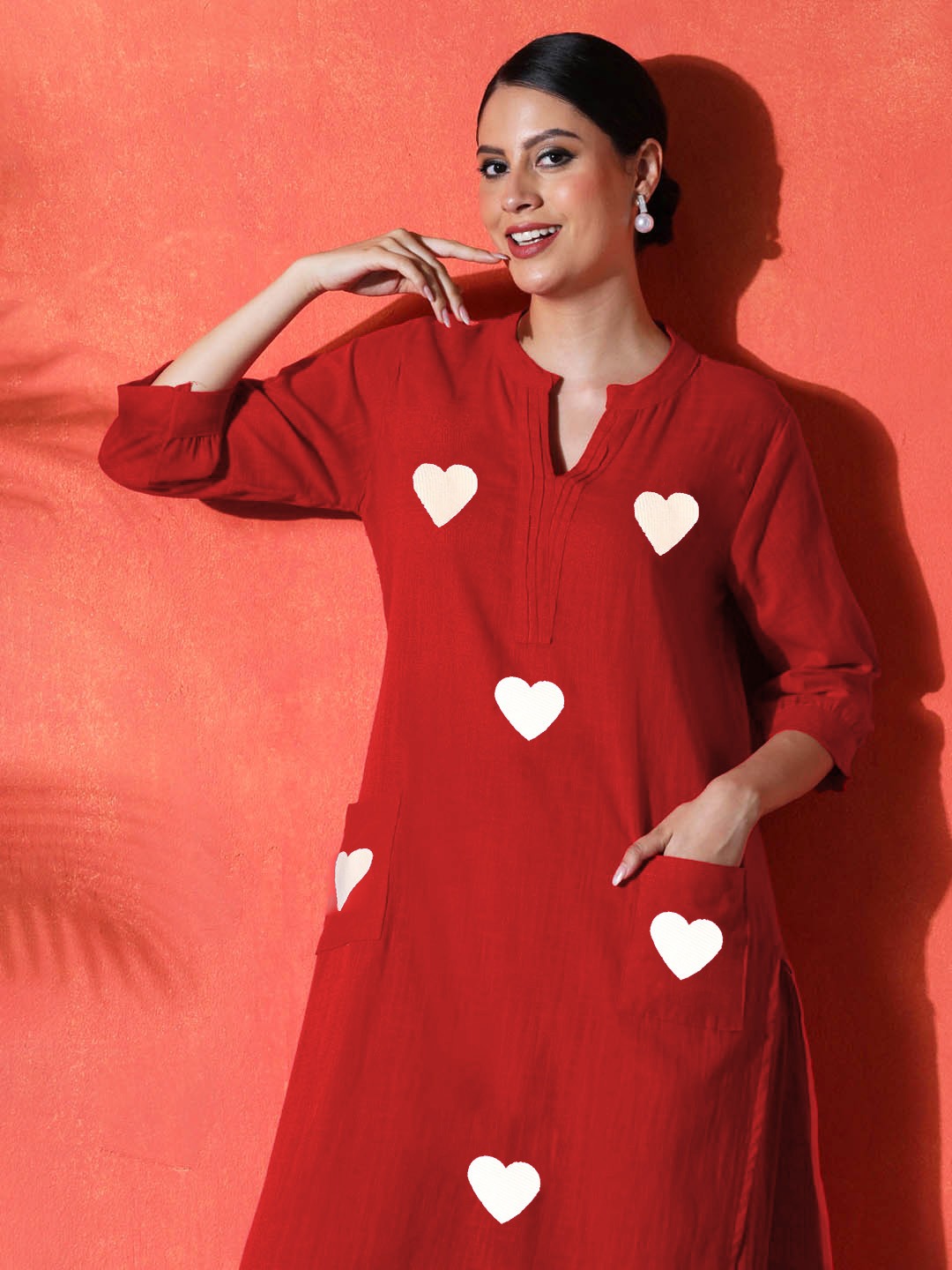 Red Heart Cotton Kurta and Pant Set