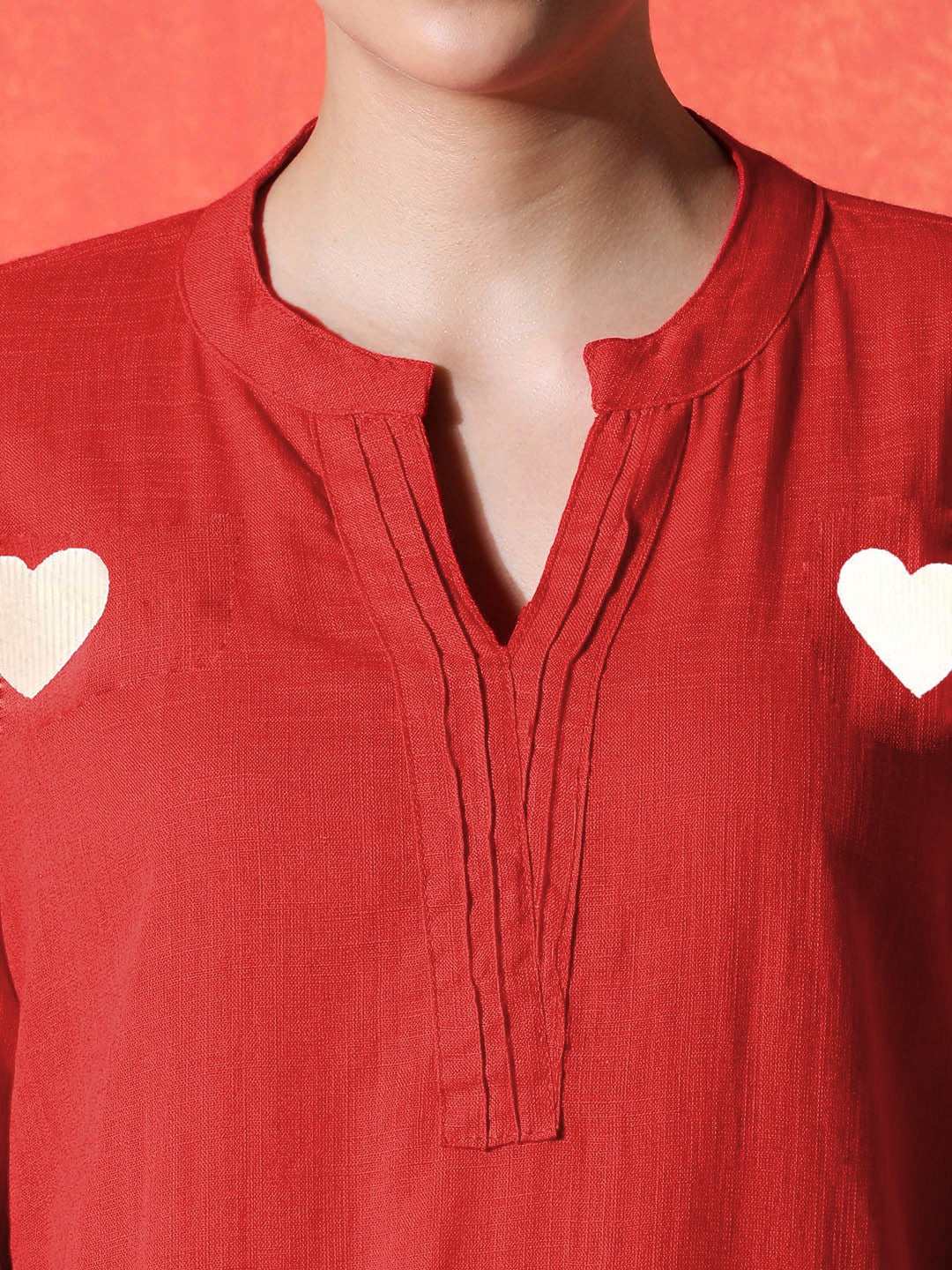Red Heart Cotton Kurta and Pant Set