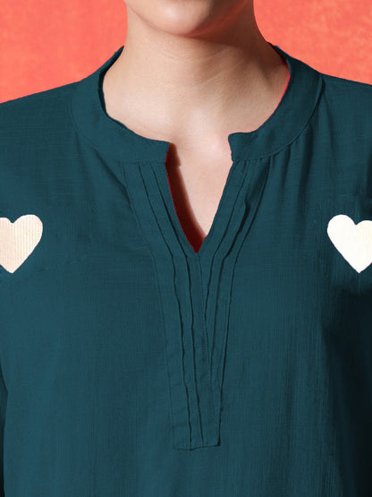 Red Heart Cotton Kurta and Pant Set