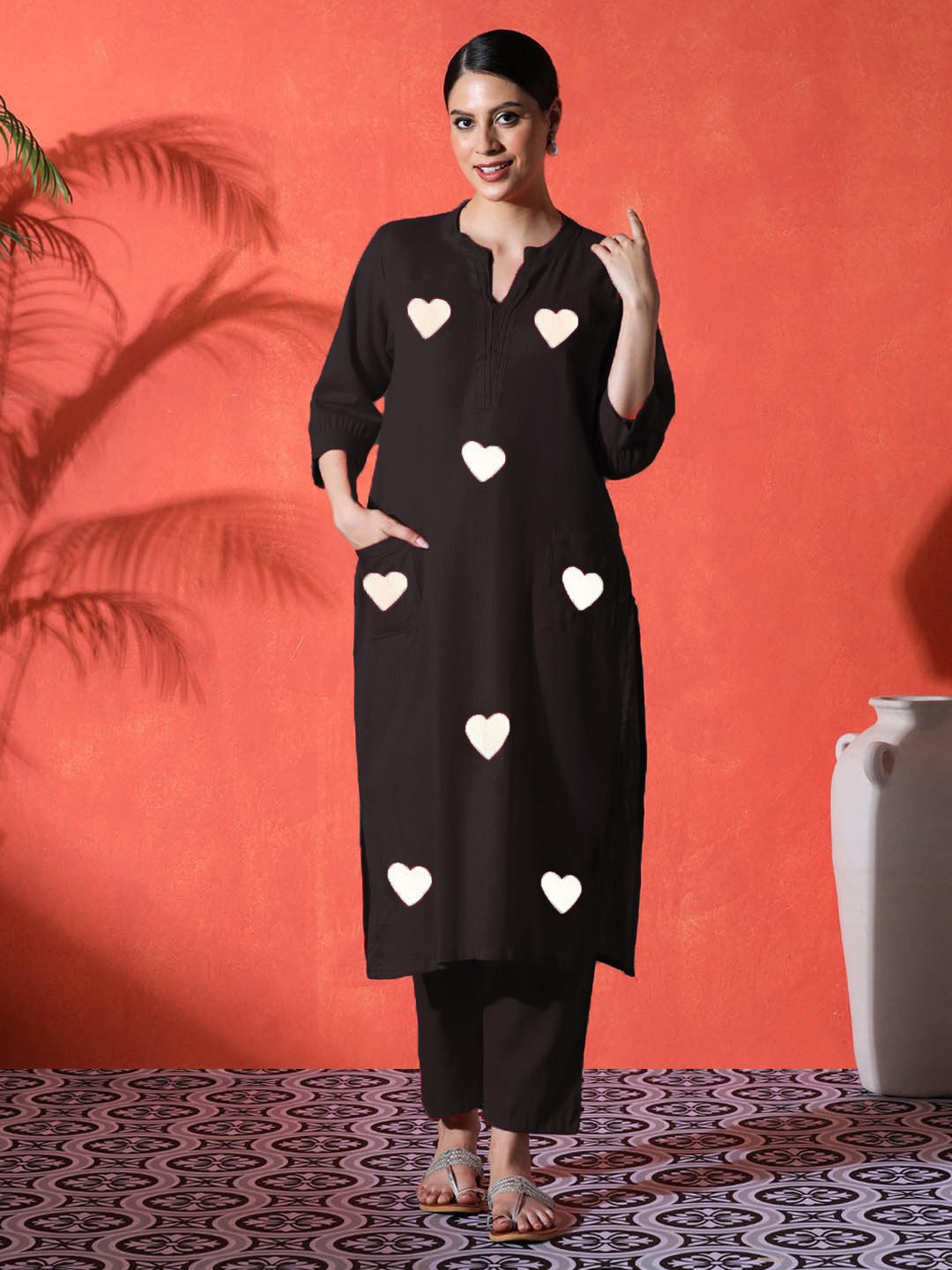 Red Heart Cotton Kurta and Pant Set